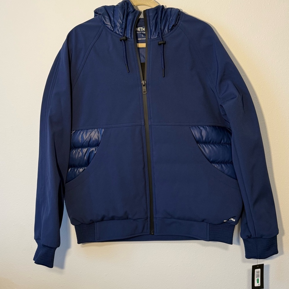 New Kenneth Cole New York Hooded Puffer Jacket Blue